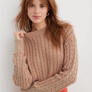 Aerie Cable Knit Sweater in Tan